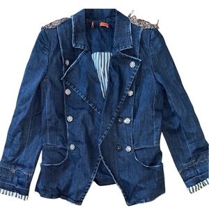 Alice + Olivia Vintage Dark Blue Embellished Jean Jacket